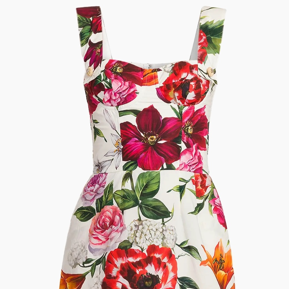Dolce & Gabbana Rafia Fiori Floral Cotton Poplin Minidress